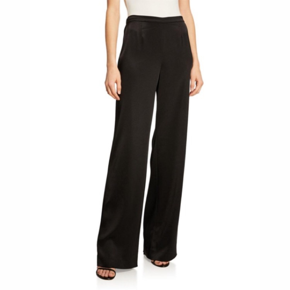 St. John Collection Kate Satin Wide-Leg Black Pants size  8